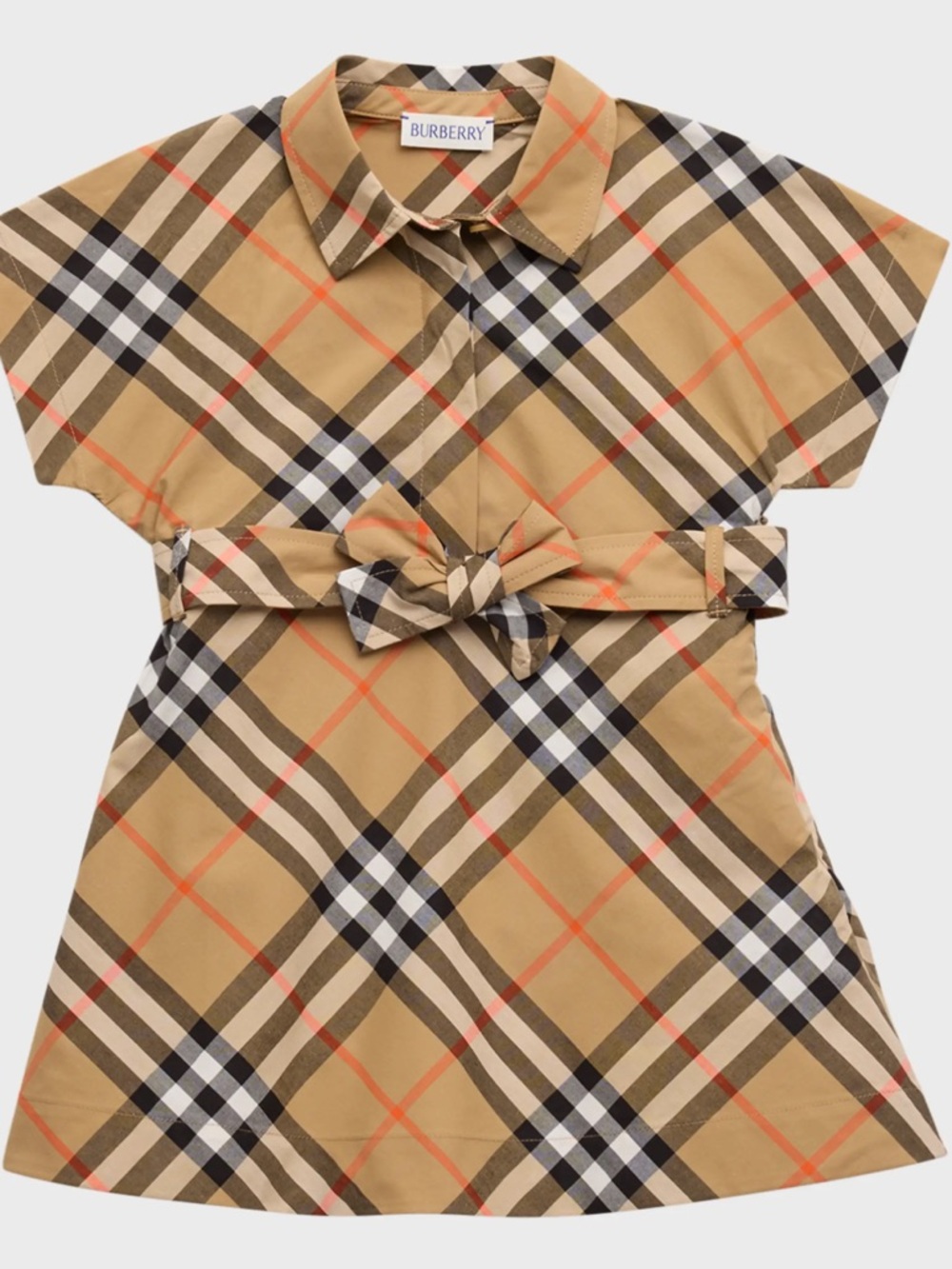 Burberry Tan Nova Check Tie-Waist Shirt Dress -12 MONTHS fits up to 18-24MTHS